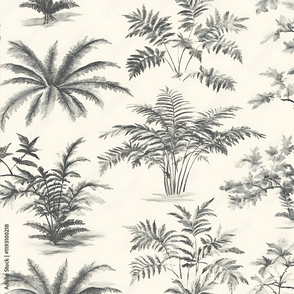 Poster elegant toile de jouy seamless pattern featuring botanic elements