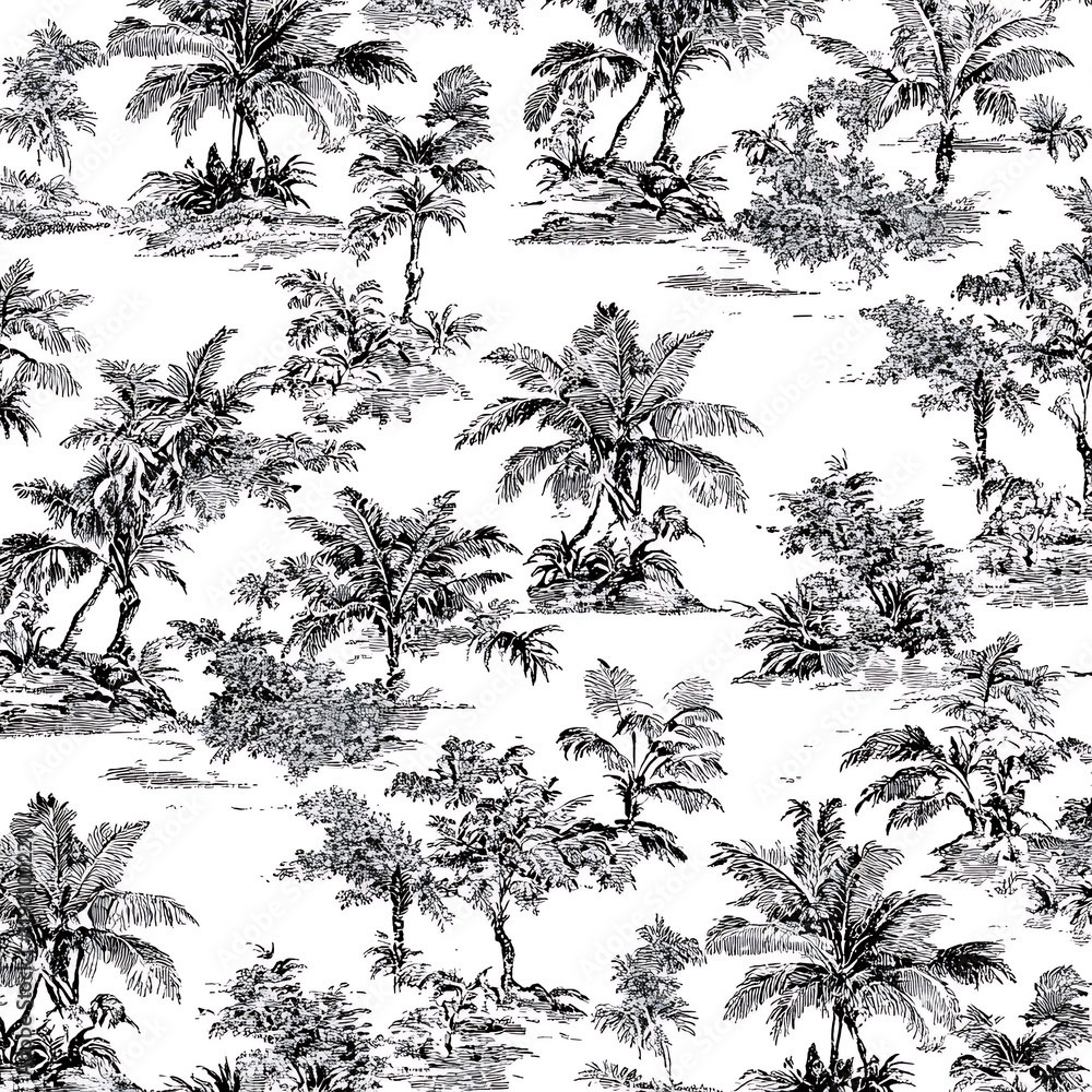 Poster elegant seamless toile de jouy pattern featuring botanic elements