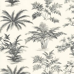 Elegant Toile de Jouy Seamless Pattern Featuring Botanic Elements