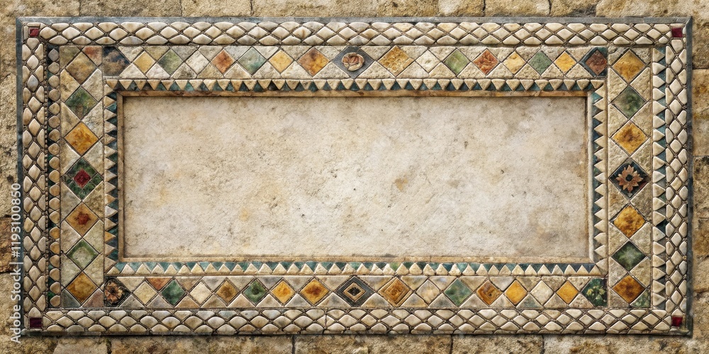 Poster ancient stone mosaic frame with blank center for text or image
