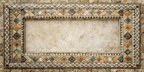 Ancient Stone Mosaic Frame with Blank Center for Text or Image