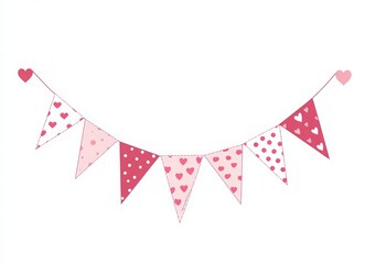 Fototapeta premium Valentine's Day bunting flag decoration on a white background.
