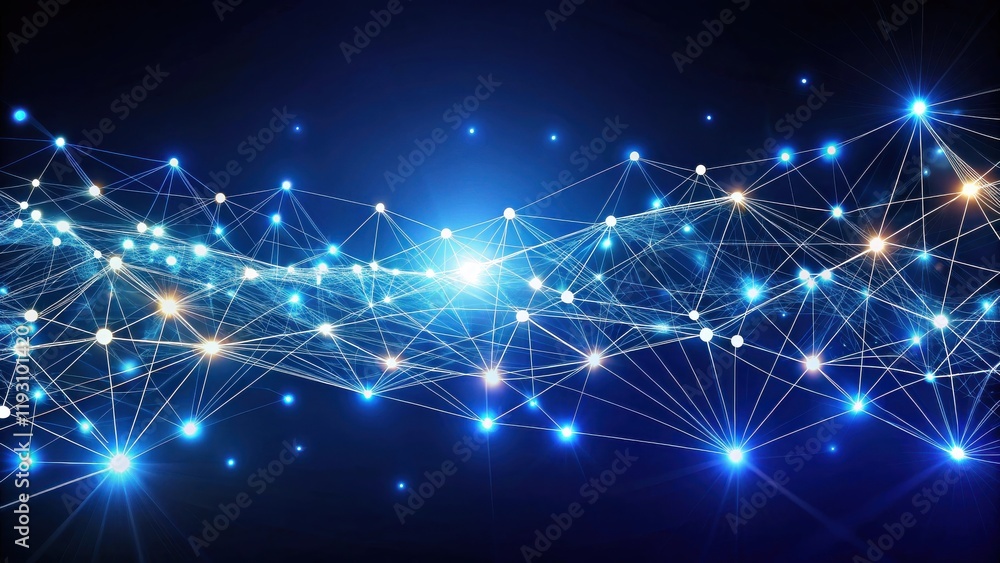 Poster abstract network connection illuminated nodes and luminous pathways