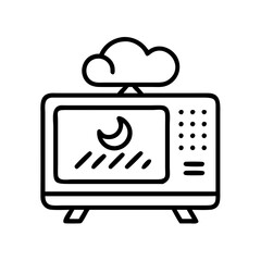 Naklejka premium tv on a rainy night icon, tv on a rainy night line art - simple line art of tv on a rainy night, perfect for tv on a rainy night logos and icons and themed design