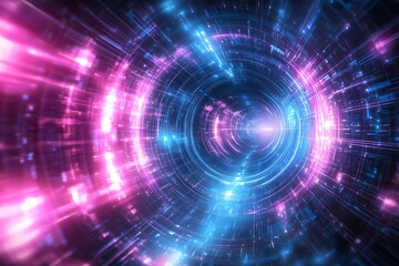 Futuristic Neon Tunnel with Interconnected Circuits