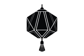 Silhouette illustration of a traditional hexagonal Chinese lantern with geometric patterns on the panels.eps