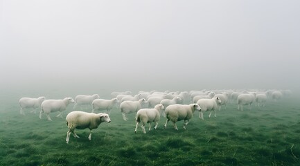 Obraz premium Organic Farm with Grazing Ewes: A Picture of Humane and Cage-Free Livestock in a Rural Landscape