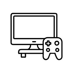 tv with a game console icon, tv with a game console line art - simple line art of tv with a game console, perfect for tv with a game console logos and icons and themed design