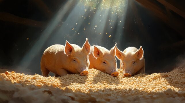 Farmyard Pigs Feeding in Harmony