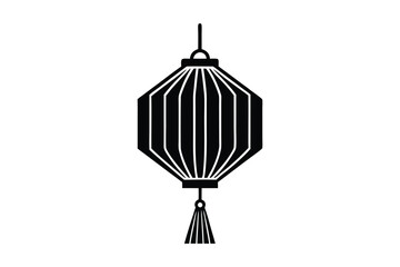 Silhouette illustration of a rectangular Chinese lantern with straight horizontal ridges.eps