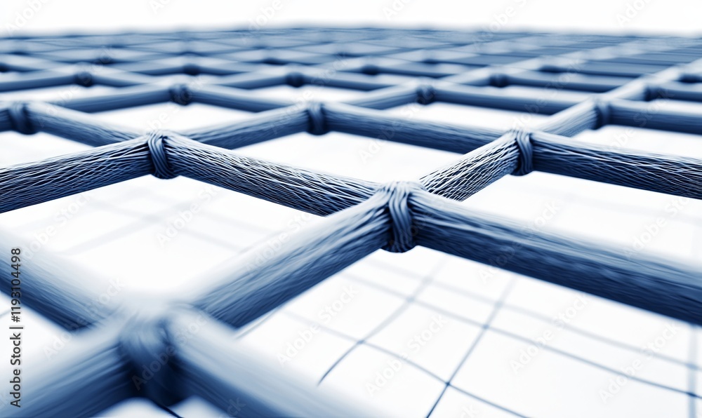 Aufkleber 3d render of interconnected grid, abstract blue network structure.