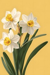 Obraz premium Horticultural Art: White and Yellow Narcissus in a Beautiful Floral Graphic Design