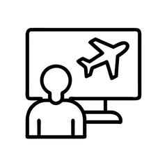 watching a travel show icon, watching a travel show line art - simple line art of watching a travel show, perfect for watching a travel show logos and icons and themed design