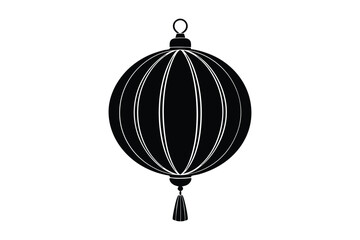 Silhouette illustration of a spherical Chinese lantern with diagonal ridges.eps