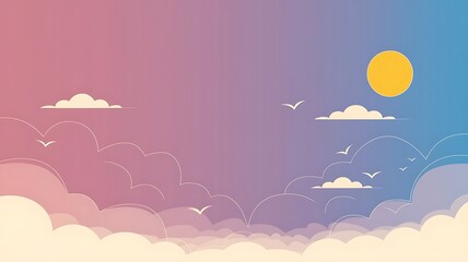Abstract gradient sky background with clouds and birds illustration for business use