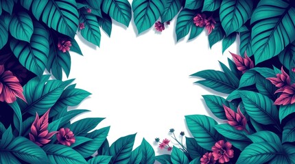  tropical frame. The blank center is emphasized, surrounded by luxurious, vibrant, and bizarre fantastical elements