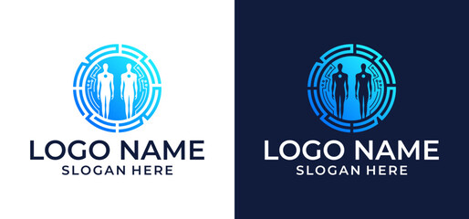 Creative People logo design template. Vector human silhouette type logo illustration with digital lines. Graphic user icons for web companies, HR agencies, media brands.