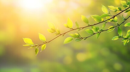 Obraz premium Delicate willow branches in fresh green, soft morning light, serene and minimalist Qingming Festival scene.