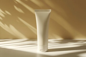 Minimalist design showcases white tube against warm background,