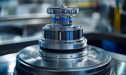 Obraz premium Close-up of industrial machinery part in factory setting.