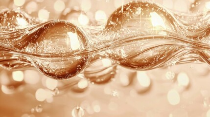 Fototapeta premium A close-up of floating bubbles amidst soft waves and shimmering light. The image features warm beige colors and a smooth, glossy texture.