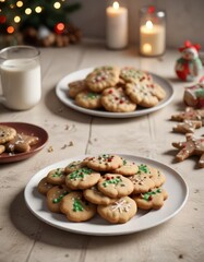 A plate of freshly baked Christmas cookies on a kitchen counter , treats, cookies