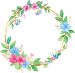 Fototapeta premium Watercolor Floral Frame with Oval Centerpiece