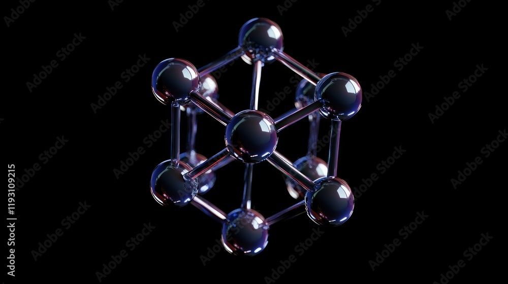 Poster a digitally created carbon atom, showing its hexagonal bonding structure commonly seen in organic ch