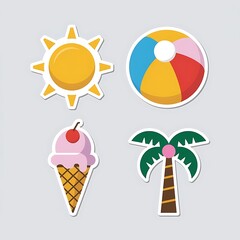 Summer themed vector icons featuring a sun, beach ball, ice cream, and palm tree for business purposes