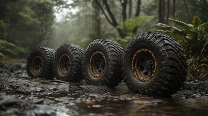Obraz premium Aggressive off-road tire with deep grooves for advanced traction in challenging conditions style book illustration