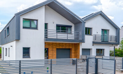 Modern luxury villa exterior in minimal scandinavian style, 3d render