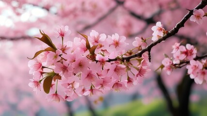 Obraz premium Beautiful cherry blossoms in full bloom, creating a serene and vibrant spring atmosphere