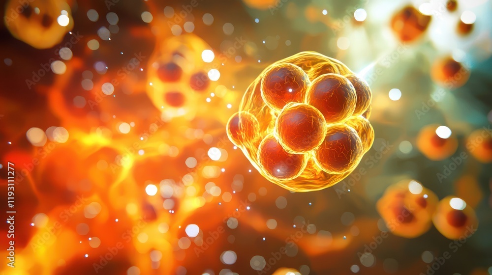 Poster a concept image of a uranium atom, focusing on its heavy, radioactive properties and inner atomic st
