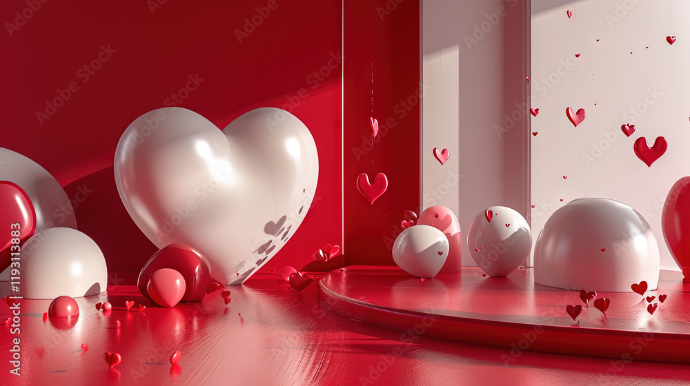 Poster valentine day abstract composition with heart in 3d style.