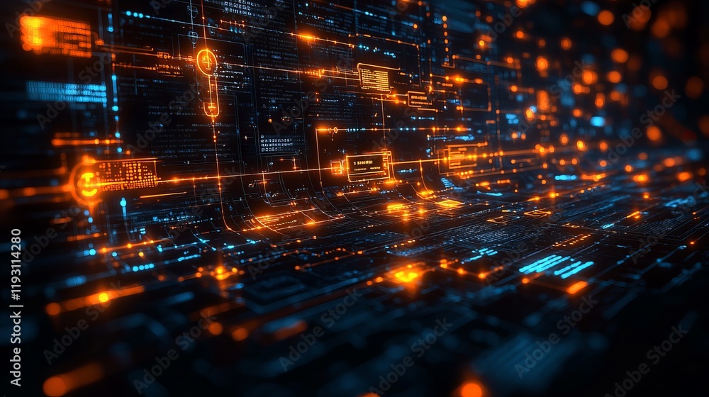 Poster abstract digital network data flow background code blue dark cyber