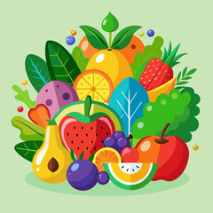 Cute Cartoon Fruits and Vegetables in Kawaii Style with Cheerful Expressions and Vibrant Colors