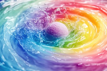 Colorful bath bomb dissolving in water creates vibrant swirling patterns while allowing for creative text placement