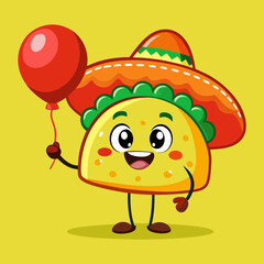 Cute Cartoon Taco Character with Santa Hat and Christmas Gift in Kawaii Holiday Style