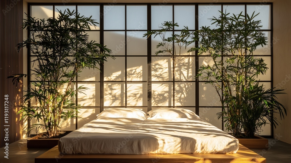 Poster a minimalist bedroom setup promoting holistic health approaches for better sleep stock photo with si