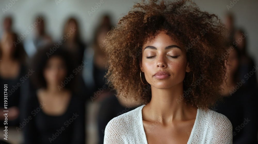Aufkleber holistic health approaches shown through a diverse group practicing meditation stock photo with side