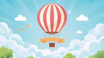 Fototapeta premium Hot Air Balloon with Banner Flying Above Landscape, Illustration for Advertisements and Promotions