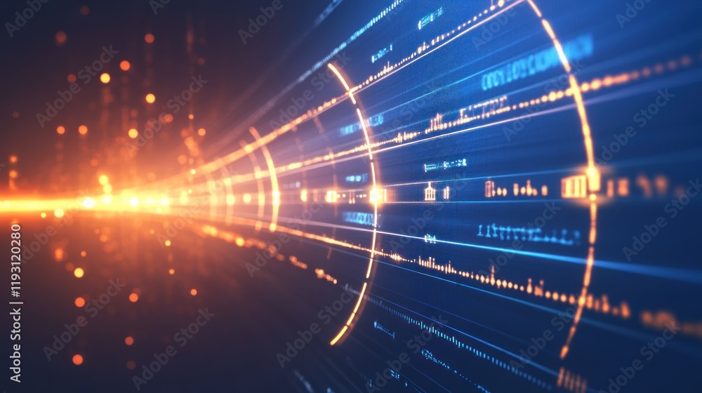 Poster futuristic data stream flowing through cyberspace with glowing particles