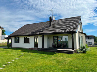 Modern luxury villa exterior in minimal scandinavian style, 3d render