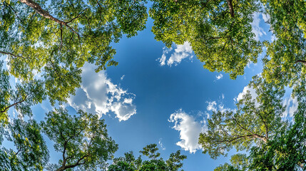 Fototapeta premium Green crown of trees against the sky.