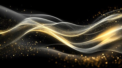 Obraz premium Golden wave abstract background, shimmering particles. Use website banner