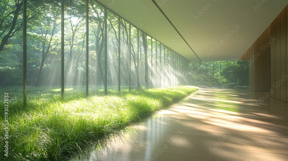 Poster mindfulness and stress management through minimalist spaces designed for relaxation stock photo with