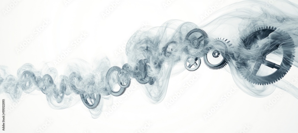 Poster metallic gears rotating creating a flow of smoke