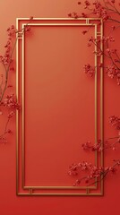 Obraz premium Elegant Red Frame with Cherry Blossom Branches for Celebrating the Chinese New Year, Perfect for Invitations, Greetings, or Festive Decorations