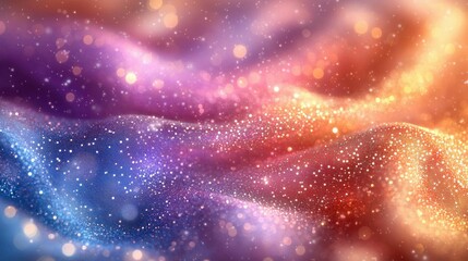An abstract background featuring vibrant hues of purple, gold, and orange with a shimmering effect, creating a festive atmosphere full of light and celebration.
