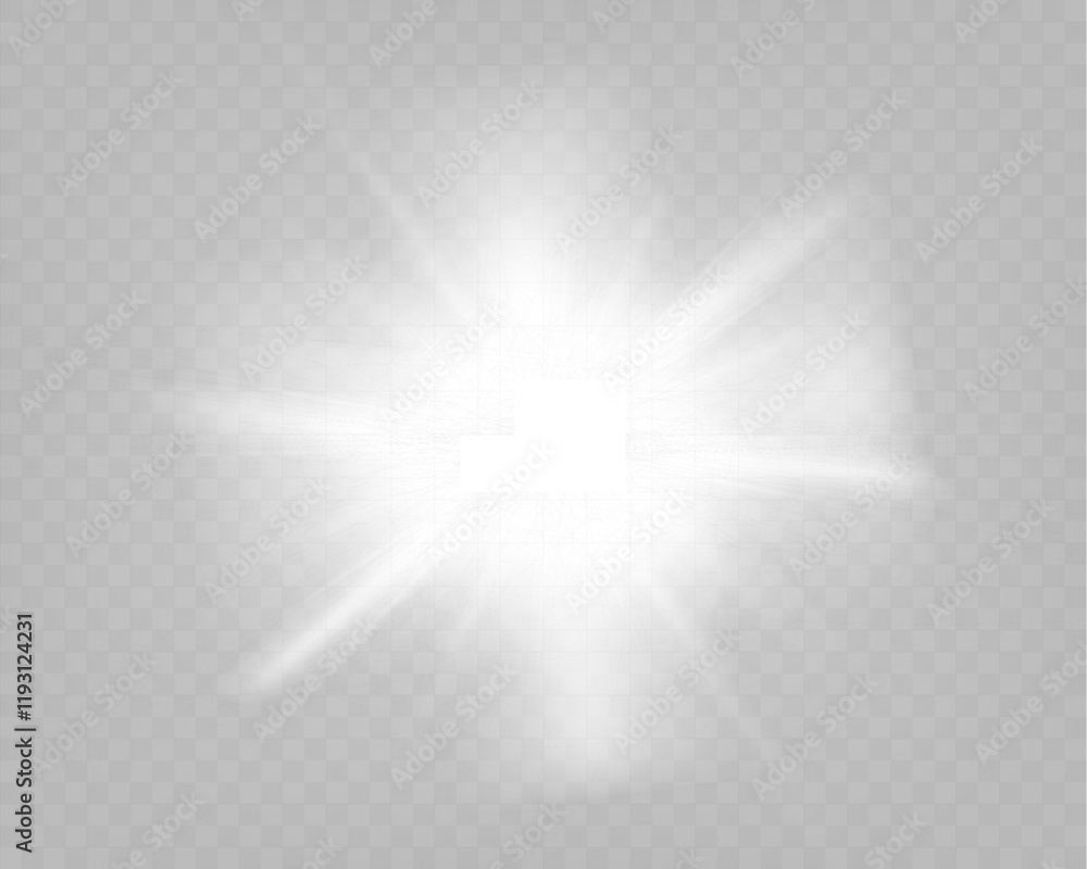 Wall mural bright glowing light burst with soft edges and subtle rays on a transparent background, suitable for